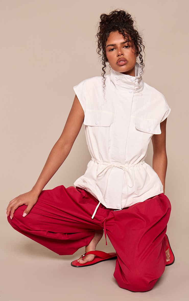 PrettyLittleThing White Funnel Neck Cinch Gilet