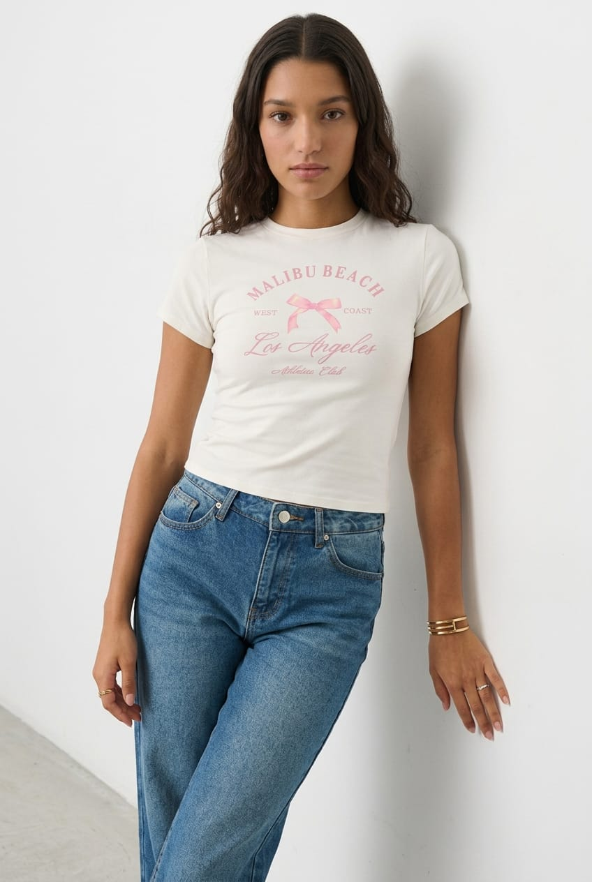 White Malibu Beach Graphic Tee | Ally Fashion