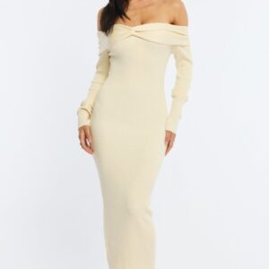 Ally Fashion White Knit Dress Long Sleeve Maxi