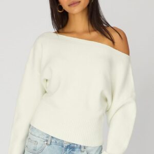 Ally Fashion White Knit Top Off Shoulder Long Sleeve White Knit Top Off Shoulder Long Sleeve