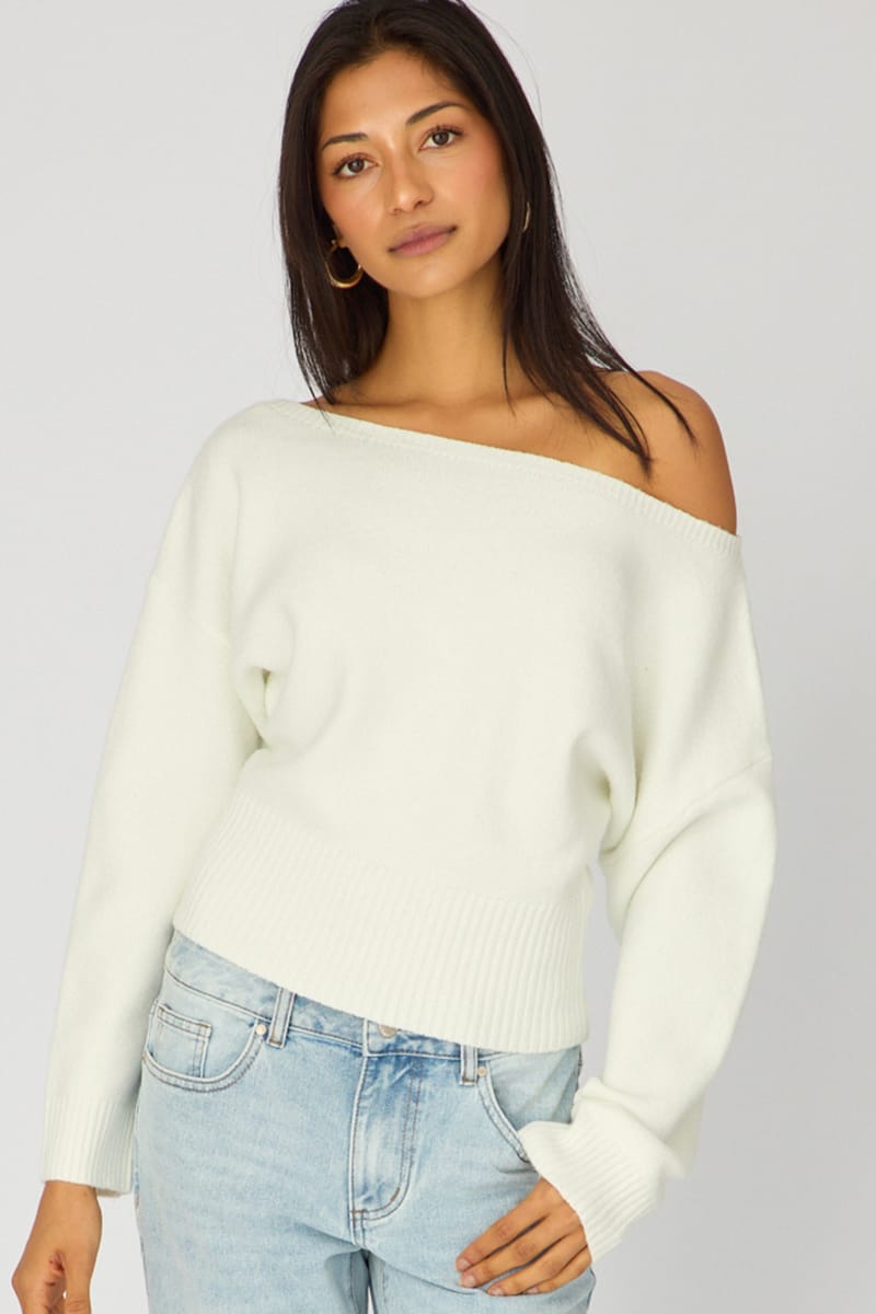 Ally Fashion White Knit Top Off Shoulder Long Sleeve