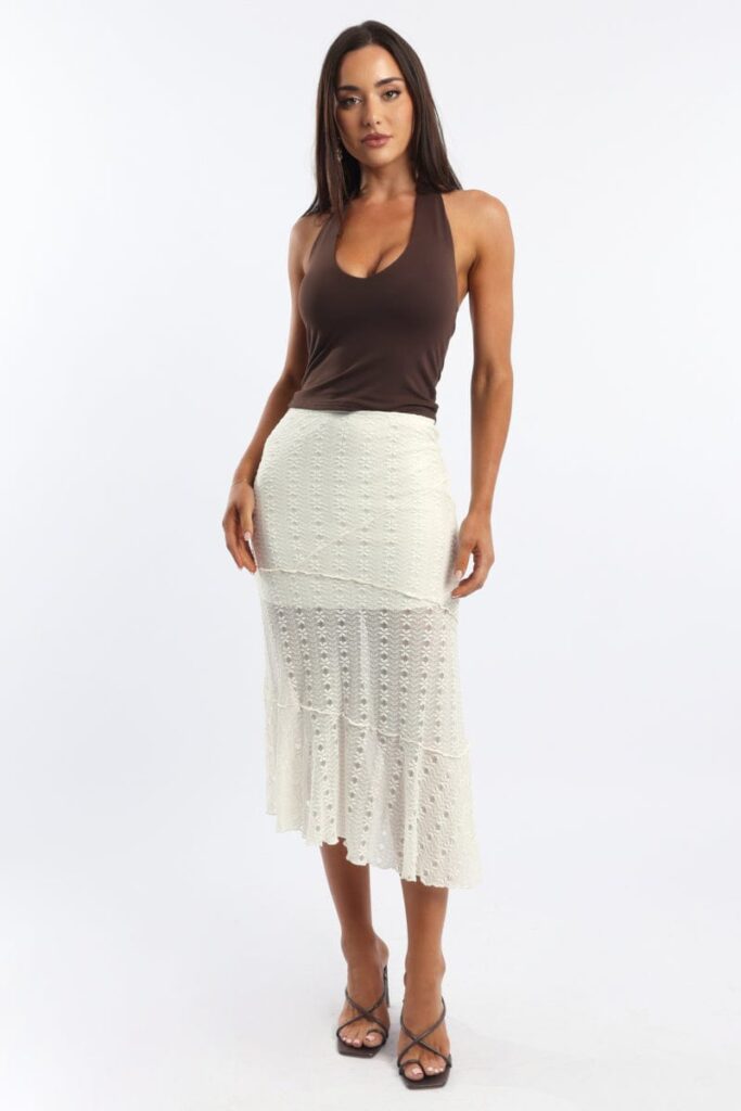 Ally Fashion White Lace Midi Skirt White Lace Midi Skirt