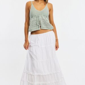 Ally Fashion White Maxi Skirt Elasticated Waist Tiered Frilled Detail