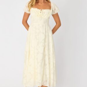 White Midi Dress Puff Sleeve