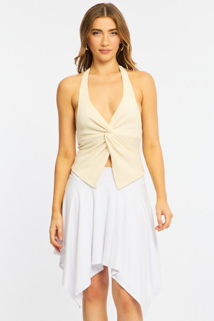 White Midi Scarf Skirt Handkerchief Hem Modal Blend