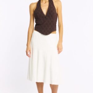 Ally Fashion White Midi Skirt Elastic Waist Textured Lined White Midi Skirt Elastic Waist Textured Lined