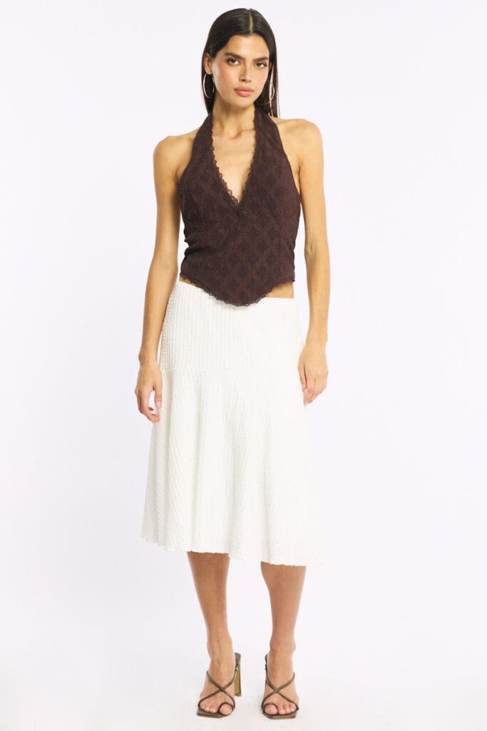Ally Fashion White Midi Skirt Elastic Waist Textured Lined White Midi Skirt Elastic Waist Textured Lined