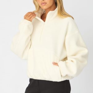 Ally Fashion White Oversized Fit Long Sleeve Fleece Sweater White Oversized Fit Long Sleeve Fleece Sweater