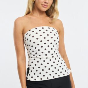 White Polka Dot Bandeau Top Side Split