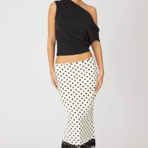 Ally Fashion White Polka Dot Midi Lace Skirt Mid Waisted Calf Length Supersoft White Polka Dot Midi Lace Skirt Mid Waisted Calf Length Supersoft