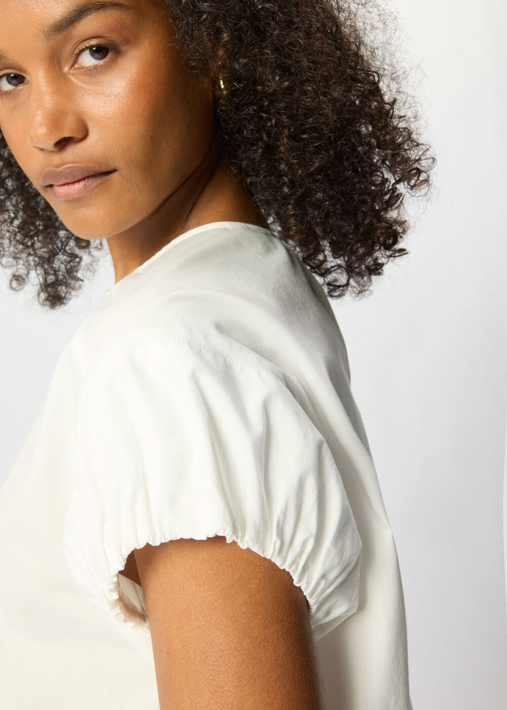 White Puff Sleeve Cotton Poplin Tee - Image 2