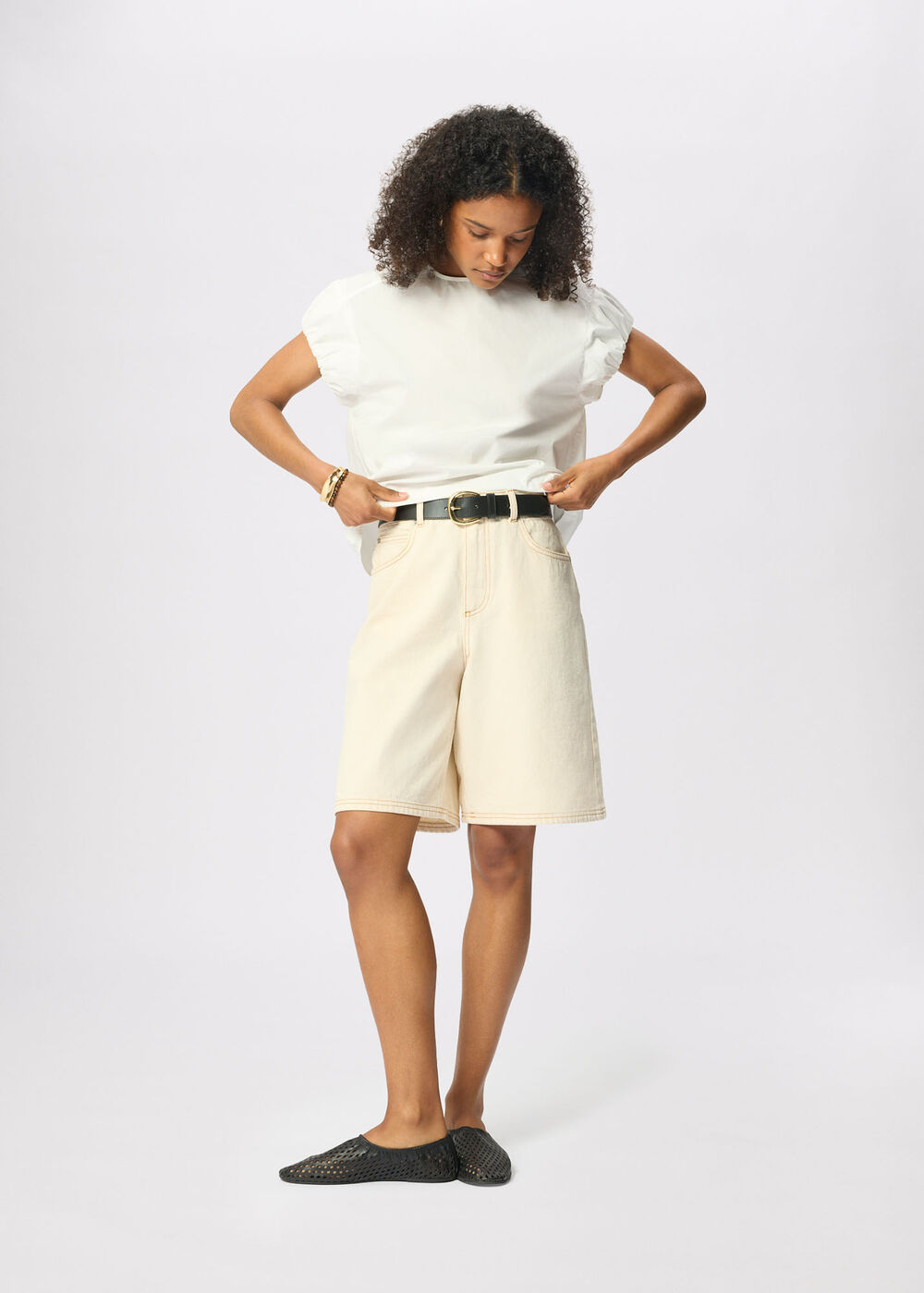 White Puff Sleeve Cotton Poplin Tee - Image 3