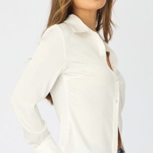 White Satin Shirt Long Sleeve Collar