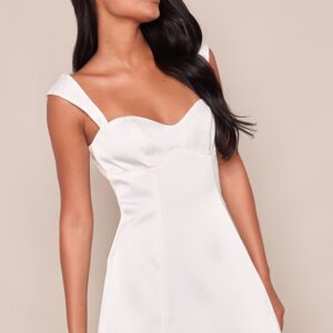 White Satin Sweetheart Structured Shift Dress