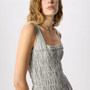 White Seersucker Ruched Bodice Dress