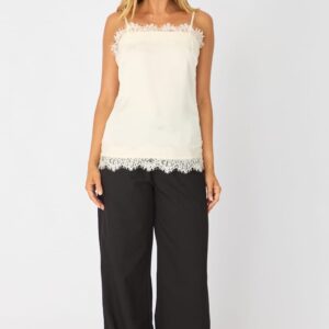 White Strappy Satin Lace Trim Cami
