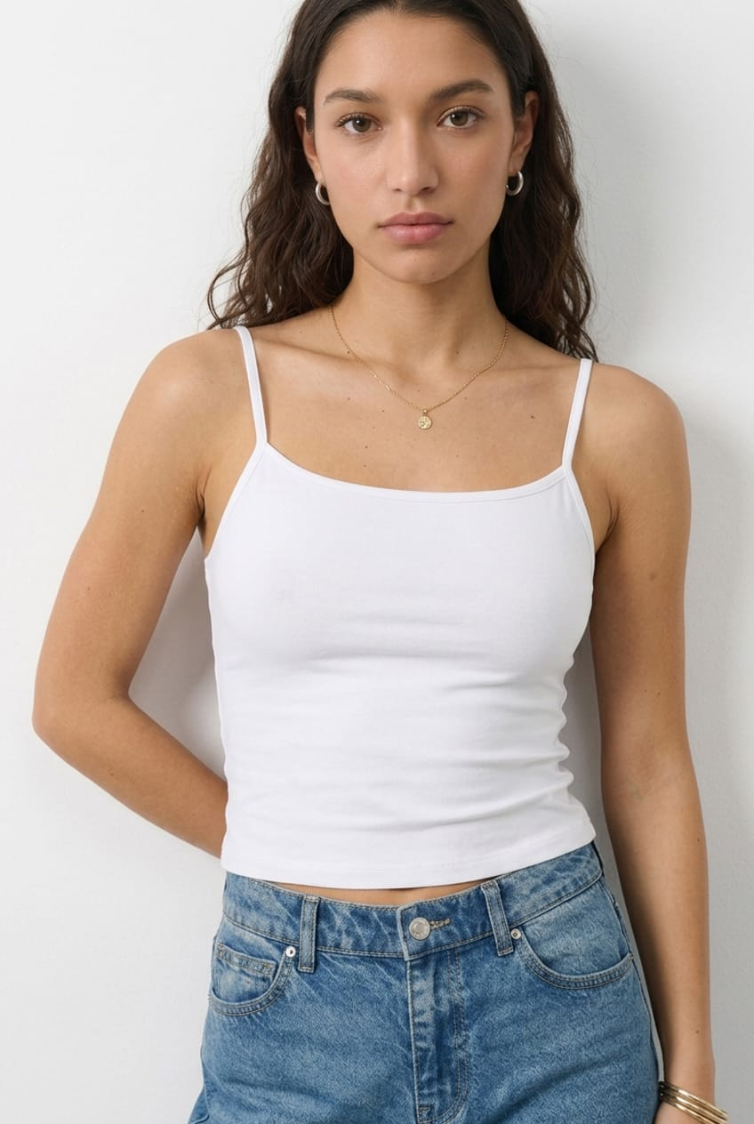 Ally Fashion White Supersoft Cami Scoop Neck Strappy Slim Fit
