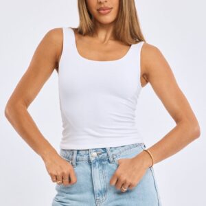 White Supersoft Top U Neck Sleeveless