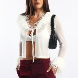 White Top Faux Fur Neckline And Cuff