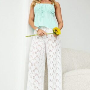 White Wide Leg Pants Lace