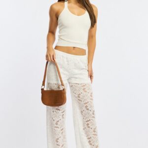 White Wide Leg Pants Lace
