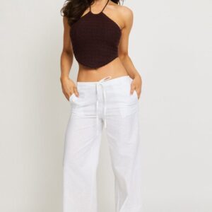 Ally Fashion White Wide Leg Pants Waist Tie