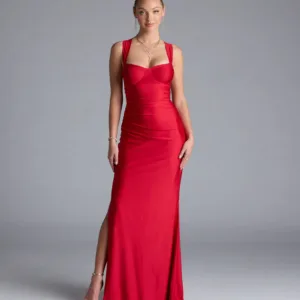 Windsor Whitney Lace-Up Slit Formal Dress Whitney Lace-Up Slit Formal Dress