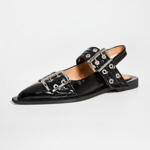 GANNI Wide Welt Buckle Ballerina Flats