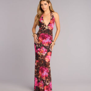 Wild Bloom Cowl Halter Maxi Dress