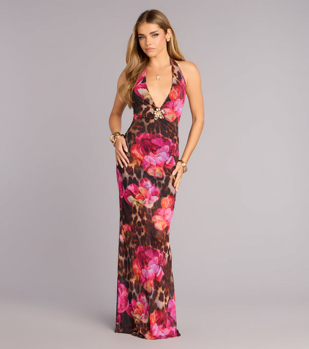Windsor Wild Bloom Cowl Halter Maxi Dress