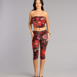Windsor Wild Bloom Leopard And Floral Print Carpi Pants Wild Bloom Leopard And Floral Print Carpi Pants