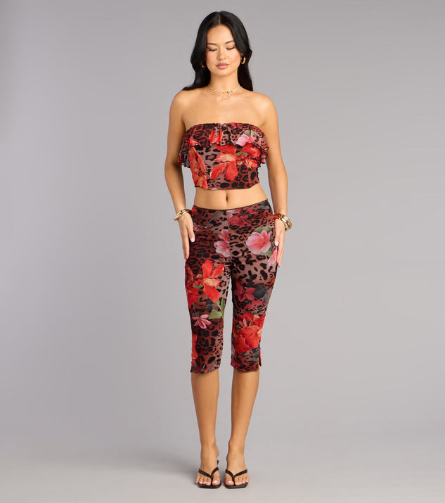 Windsor Wild Bloom Leopard And Floral Print Carpi Pants
