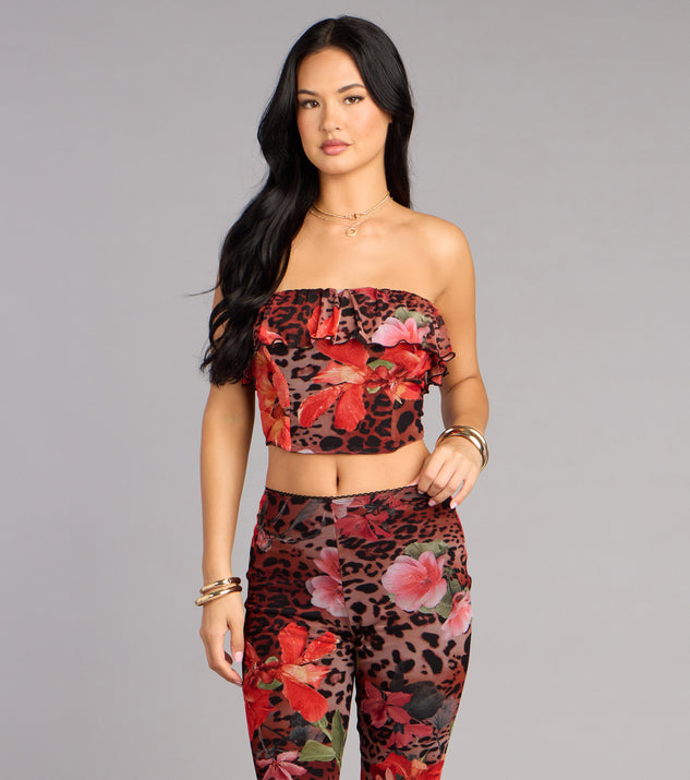 Windsor Wild Bloom Leopard And Floral Print Tube Top