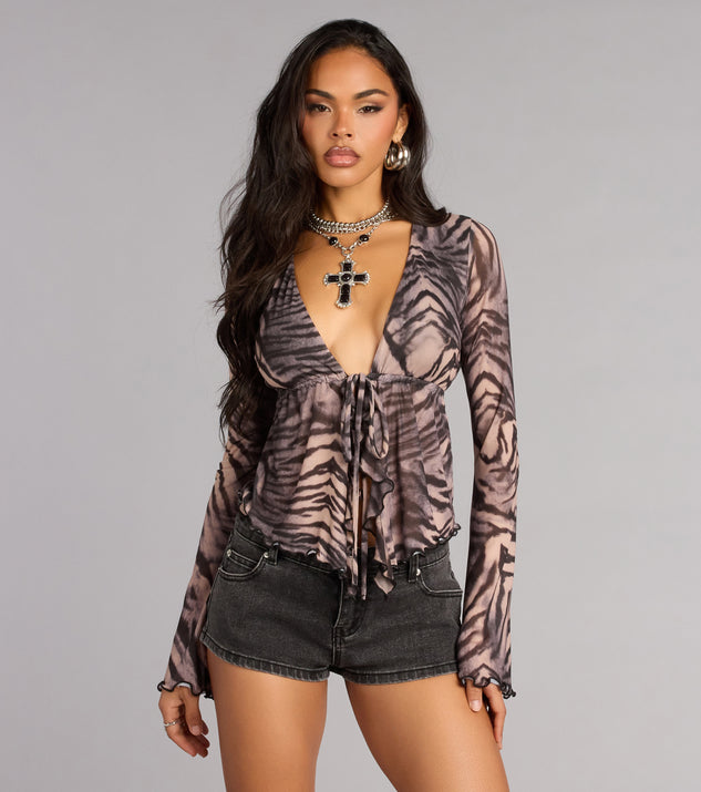 Windsor Wild Confidence Zebra Print Mesh Tie-Front Top