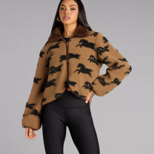 Windsor Wild Spirit Horse Print Faux Sherpa Jacket Wild Spirit Horse Print Faux Sherpa Jacket
