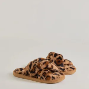 Windsor Wildly Chic Faux Fur Leopard Print Slides Wildly Chic Faux Fur Leopard Print Slides