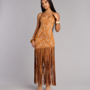 Willa Western Faux Suede Fringe Dress