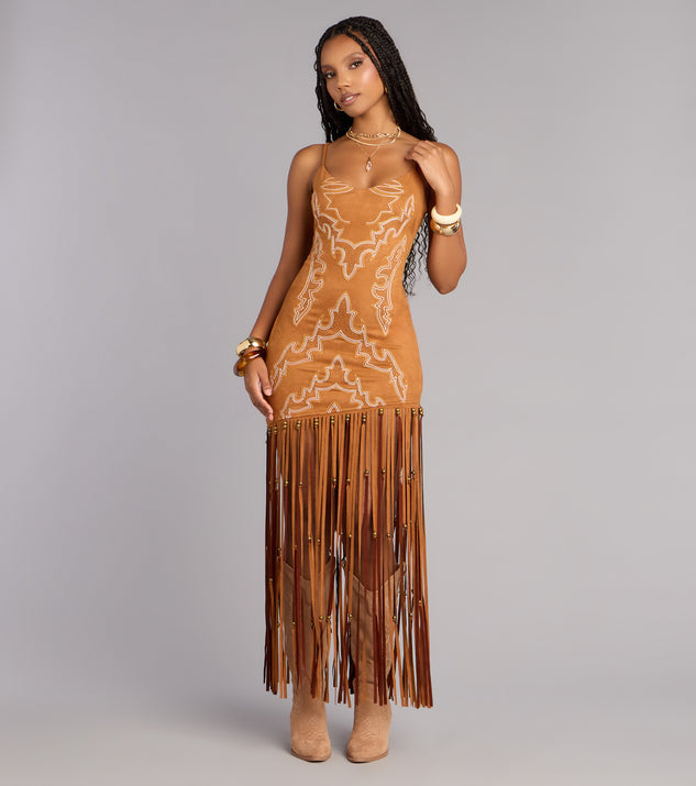 Windsor Willa Western Faux Suede Fringe Dress