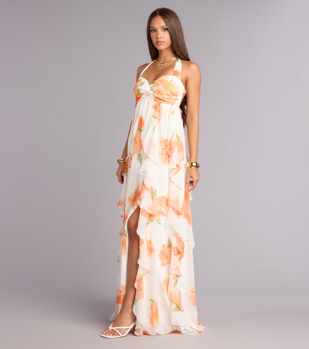 Windsor Alaiya Floral Chiffon Ruffle A-Line Dress - Image 3