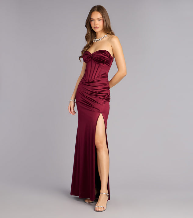 Windsor Alissa Satin Corset Slit Formal Dress - Image 3