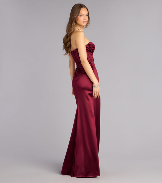 Windsor Alissa Satin Corset Slit Formal Dress - Image 2