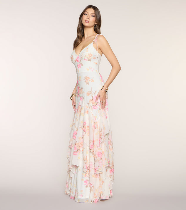 Windsor Anastasia Floral Chiffon A-Line Formal Dress - Image 3