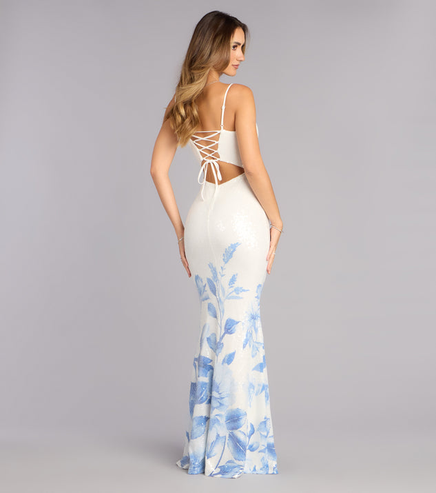 Windsor Annie Sequin Floral Lace-Up Formal Dress - Image 2