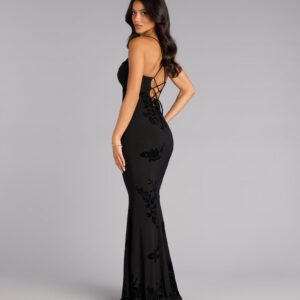 Windsor Arabella Velvet Floral Lace-Up Mermaid Formal Dress