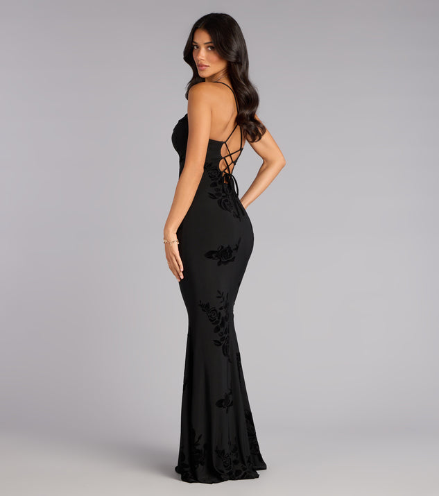 Windsor Arabella Velvet Floral Lace-Up Mermaid Formal Dress