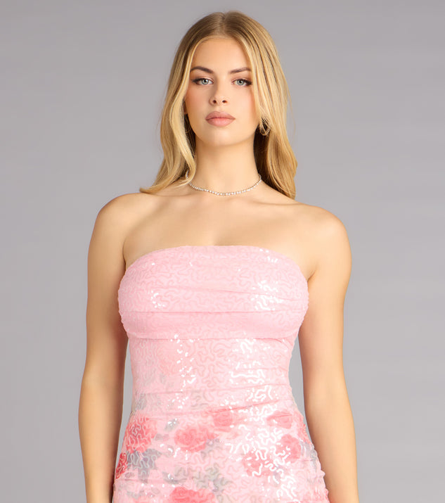 Windsor Blooming In Sequins Floral Strapless Mini Dress - Image 3