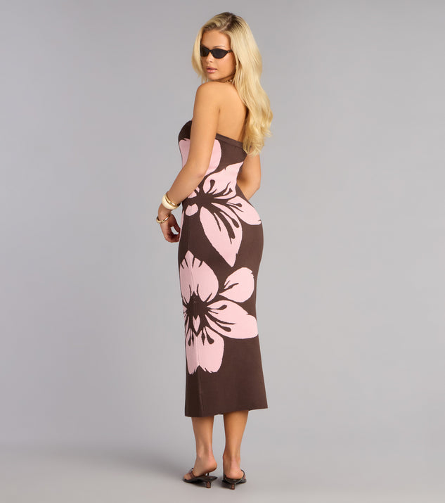 Windsor Bold Bloom Floral Knit Midi Tube Dress - Image 2