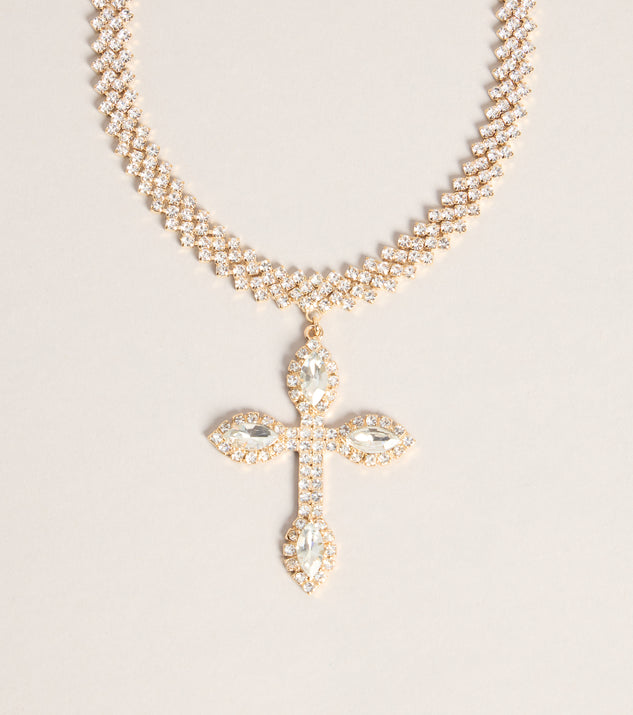 Windsor Bold Shine Rhinestone Cross Statement Necklace - Image 3