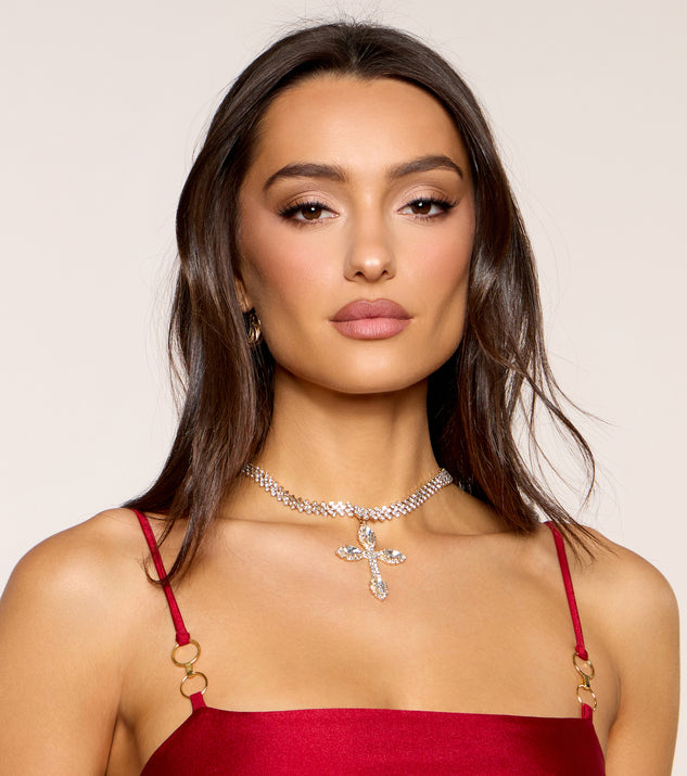 Windsor Bold Shine Rhinestone Cross Statement Necklace - Image 2