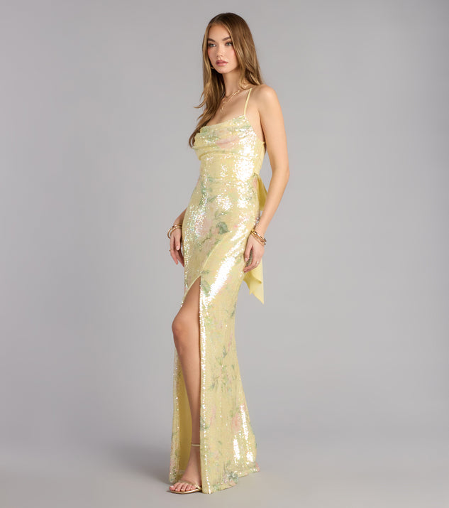 Windsor Brinley Bow Back Floral Sequin Column Dress - Image 3